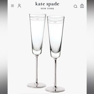 NWT NewUnused Kate Spade Champagne Flutes Mr &Mrs Silver Color Perfect Condition
